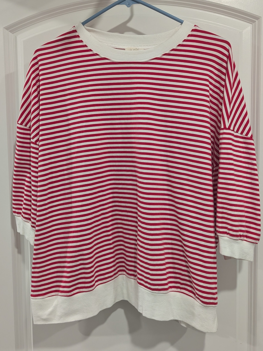 LA MIEL Red and White Striped Pullover Shirt Size L